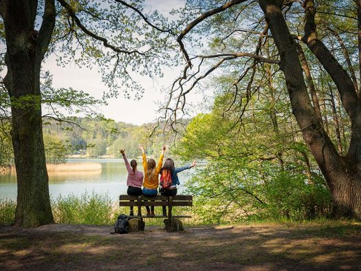 Wandern um den Schermützelsee mit Freunden bei Buckow (Märkische Schweiz) in Märkisch Oderland