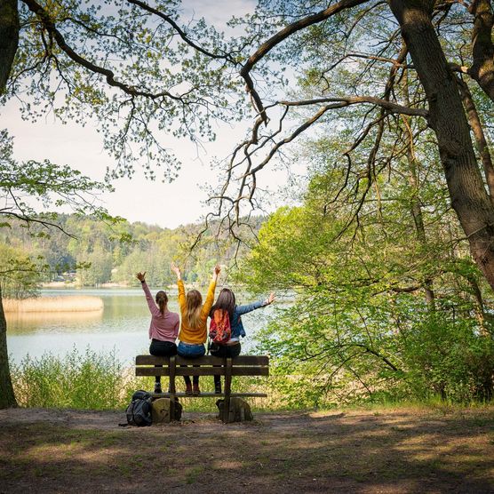 Wandern um den Schermützelsee mit Freunden bei Buckow (Märkische Schweiz) in Märkisch Oderland